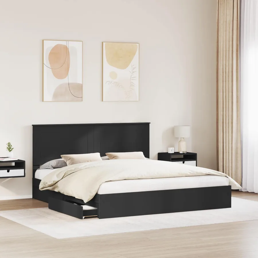 Lit de Rangement Noir 200 x 200 cm Bois d'ingénierie - 3