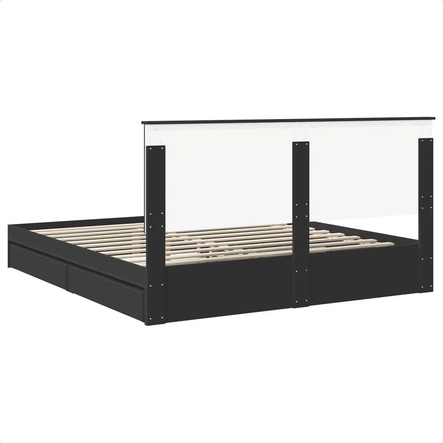 Lit de Rangement Noir 200 x 200 cm Bois d'ingénierie - 8