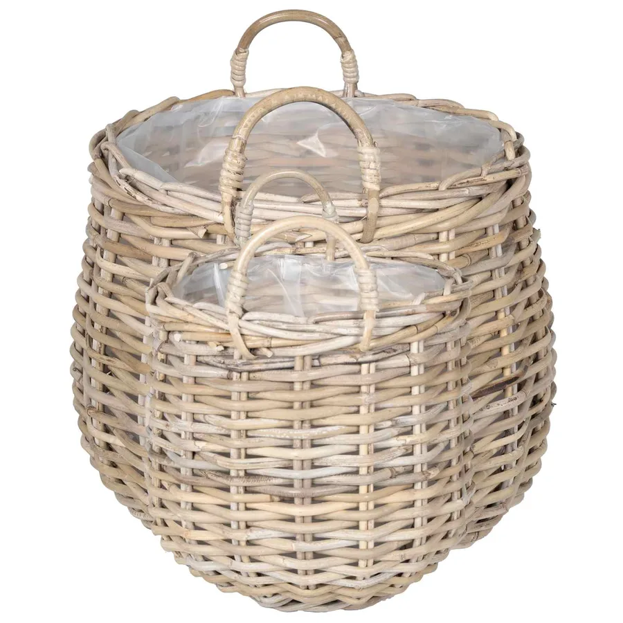 Panier à Plantes avec stockage 2 pc Gris naturel Rattan Kubu - 5