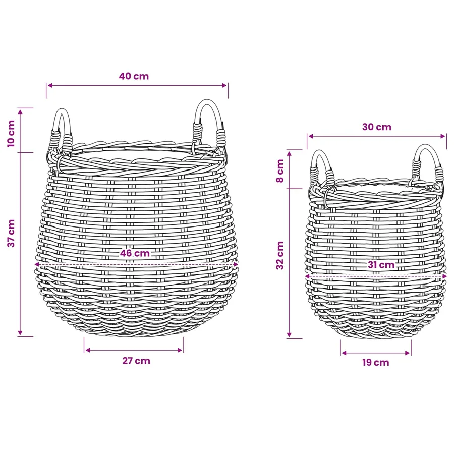 Panier à Plantes avec stockage 2 pc Gris naturel Rattan Kubu - 9