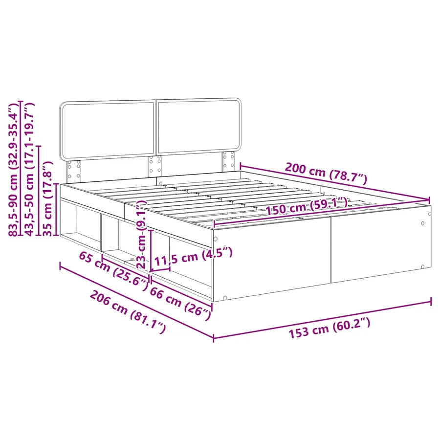 Cadre de lit Gris Sonoma 150 x 200 cm Pin massif - 13