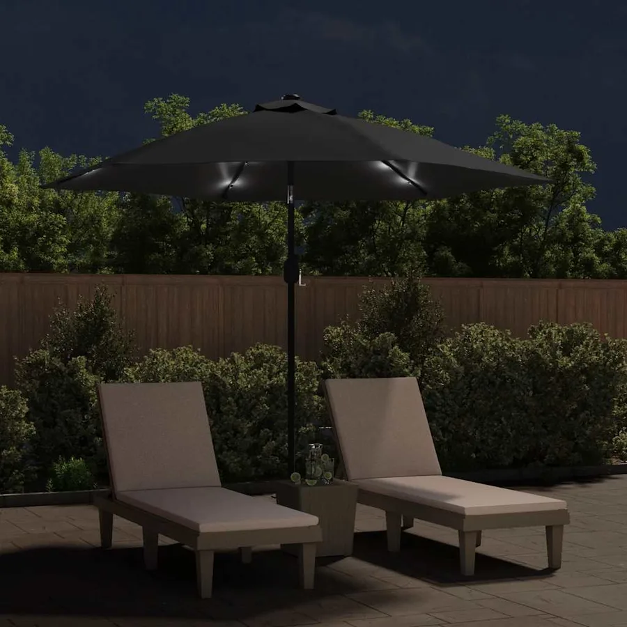 Parasol d'extérieur avec lumières LED et mât en acier Noir - 3