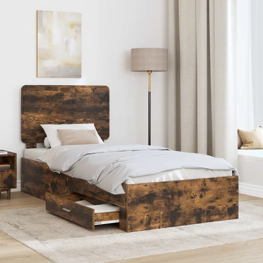 Cadre de lit Chêne fumé 75 x 190 cm Bois d'ingénierie - 3