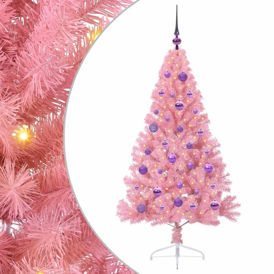 Sapin de Noël artificiel pré-éclairé Rose 150 cm PVC - 2