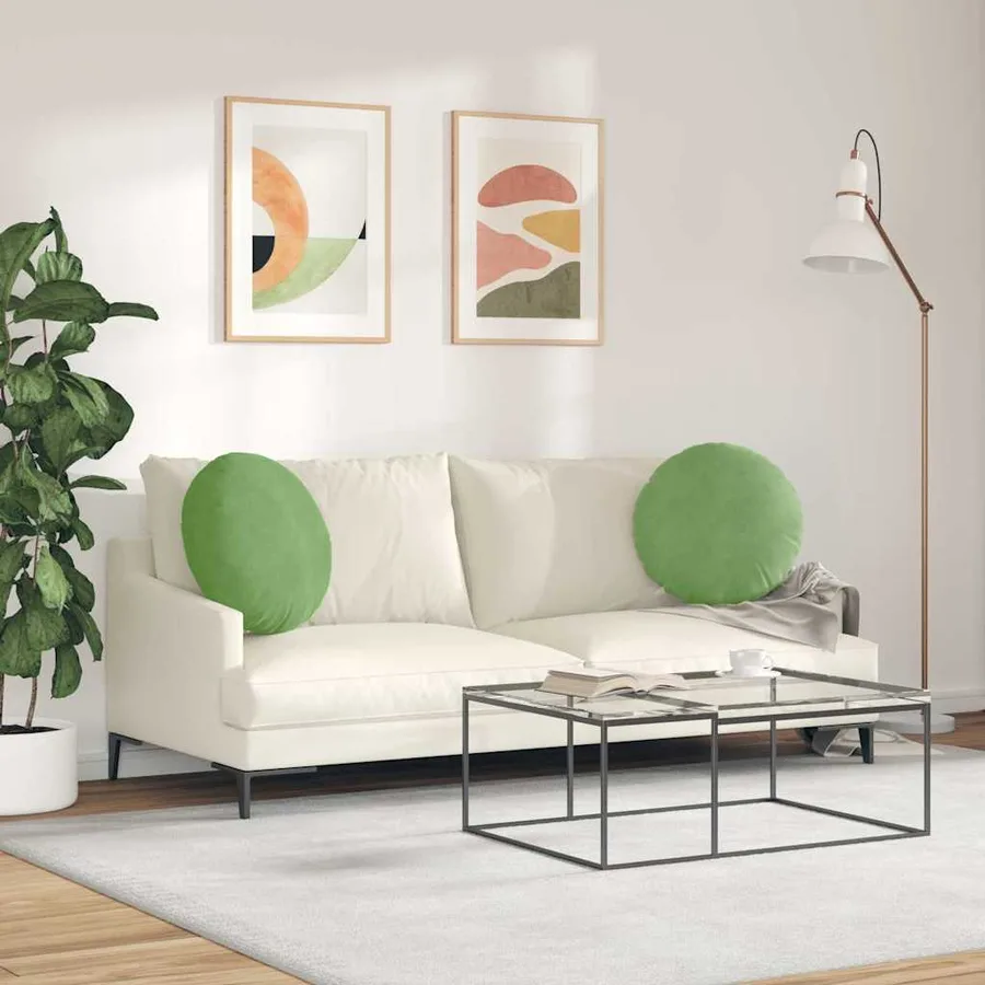 Coussins de siège 2 pcs Vert clair Ø50 x 19 cm Velours - 4