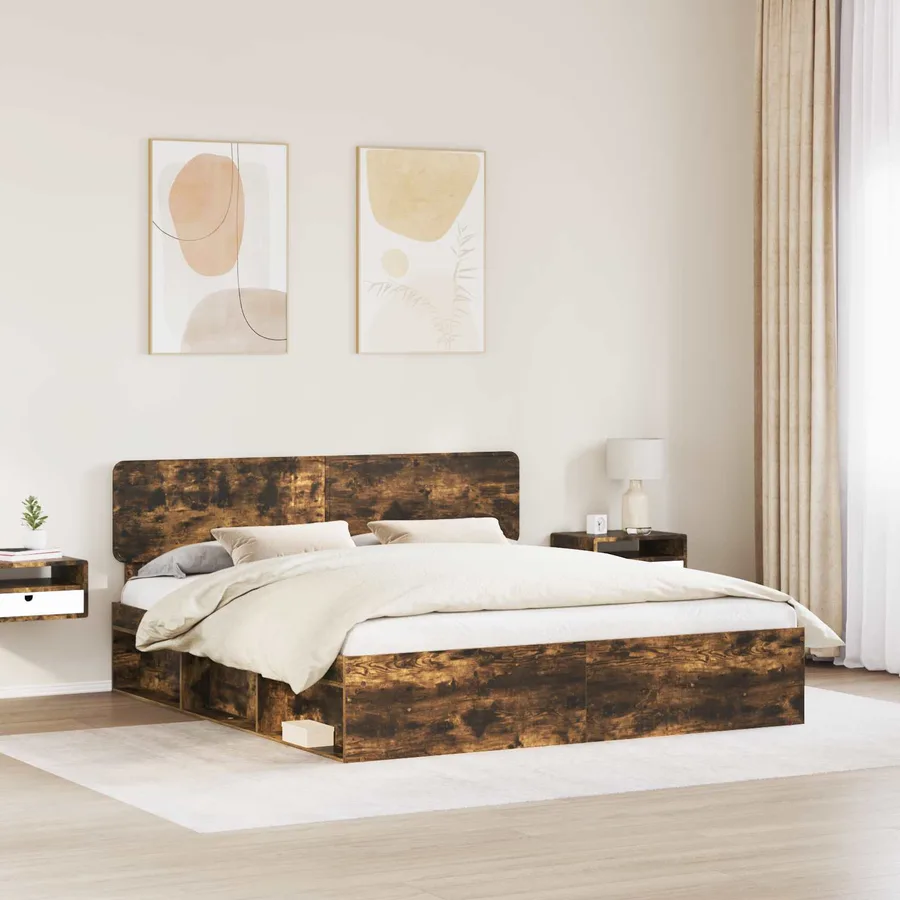 Cadre de lit Chêne fumé 180 x 200 cm Pin massif - 3