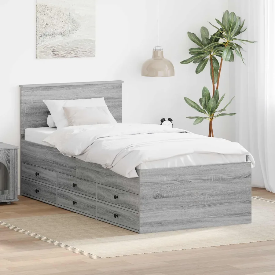 Lit d'appoint avec tiroir Gris Sonoma et noir 100 x 200 cm