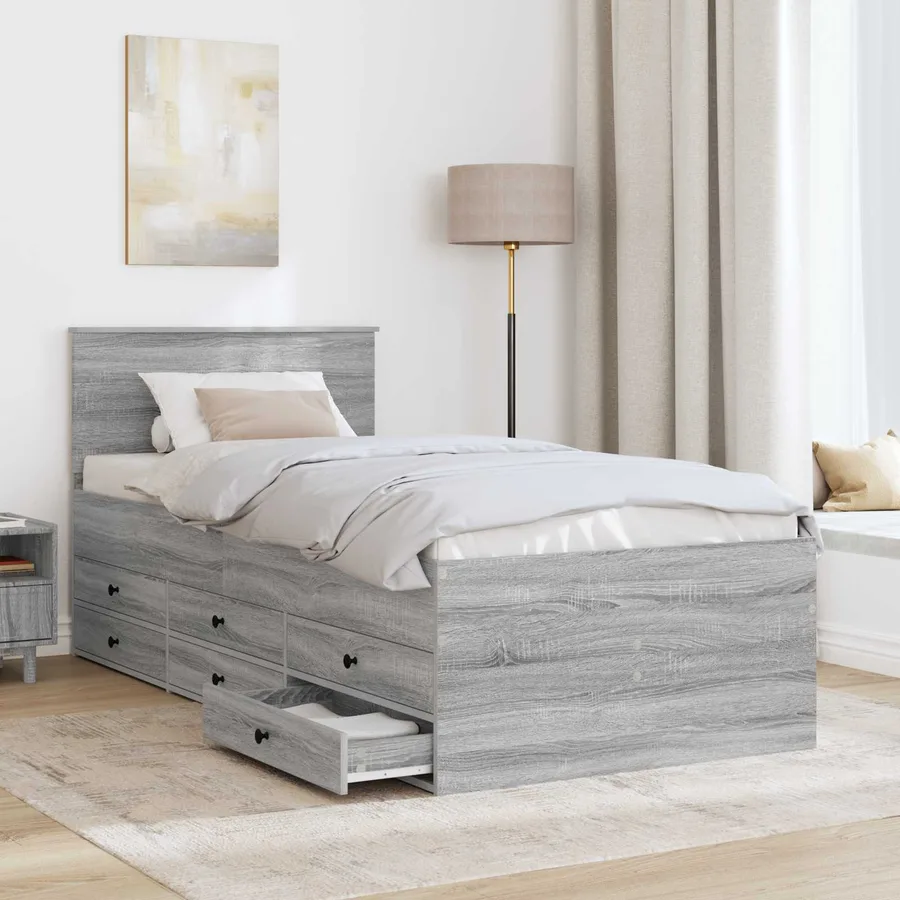 Lit d'appoint avec tiroir Gris Sonoma et noir 100 x 200 cm - 3