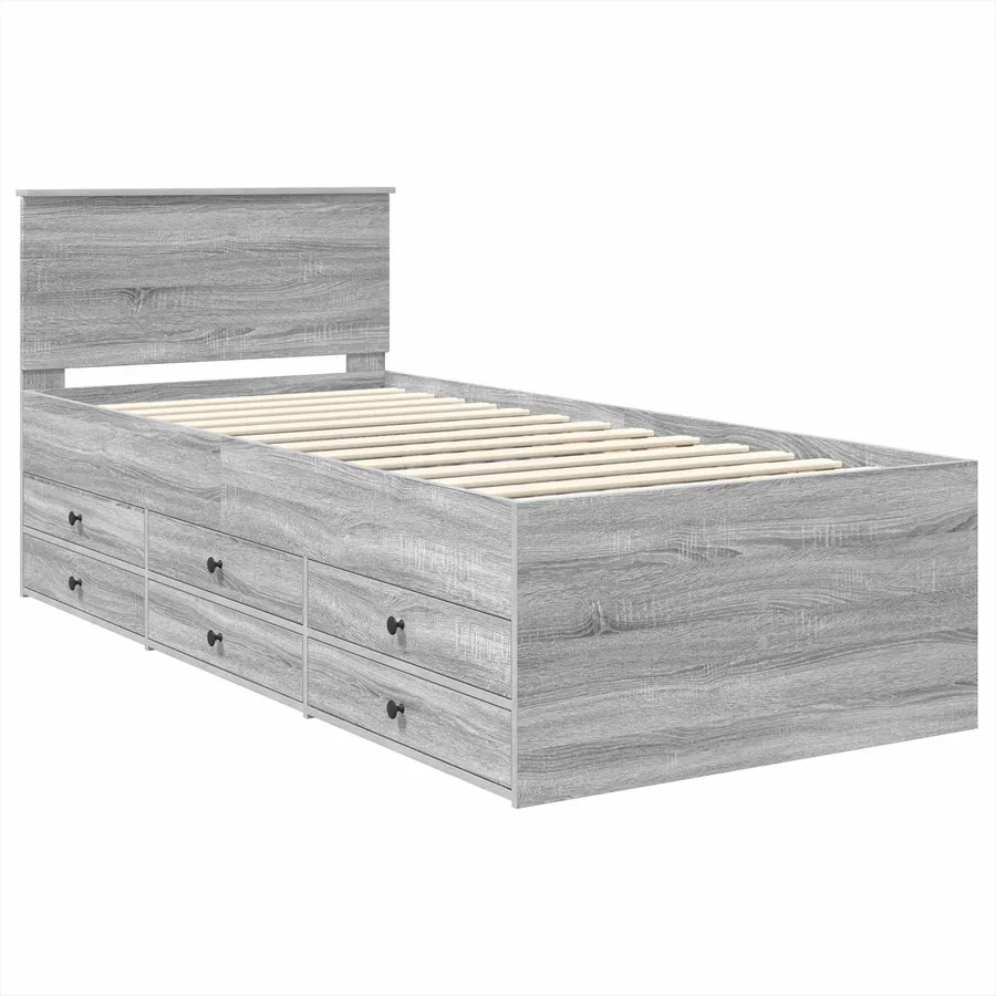Lit d'appoint avec tiroir Gris Sonoma et noir 100 x 200 cm - 4