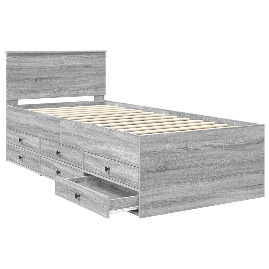 Lit d'appoint avec tiroir Gris Sonoma et noir 100 x 200 cm - 5