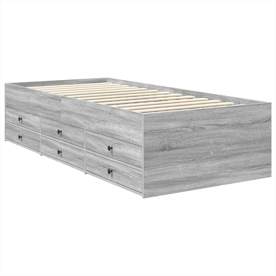Lit d'appoint avec tiroir Gris Sonoma et noir 100 x 200 cm - 6