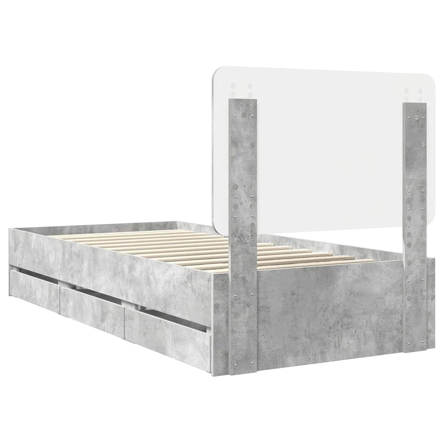 Cadre de lit avec tiroir Gris béton 75 x 190 cm Bois Ingénierie - 8