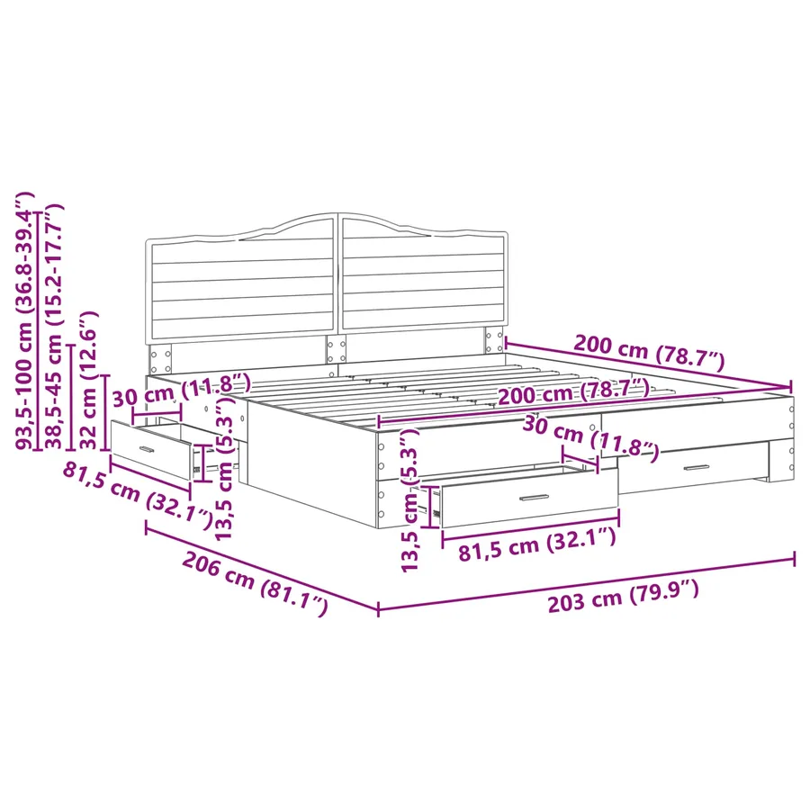 Cadre de lit Chêne Sonoma 200 x 200 cm Bois d'ingénierie - 14