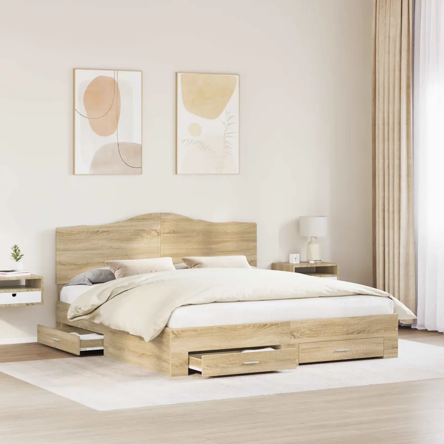 Cadre de lit Chêne Sonoma 200 x 200 cm Bois d'ingénierie - 3
