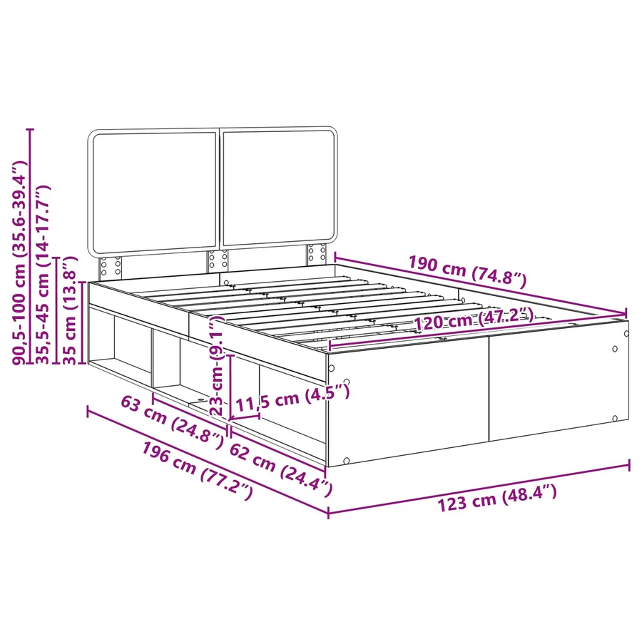 Cadre de lit Blanc 120 x 190 cm Bois de pin massif - 13