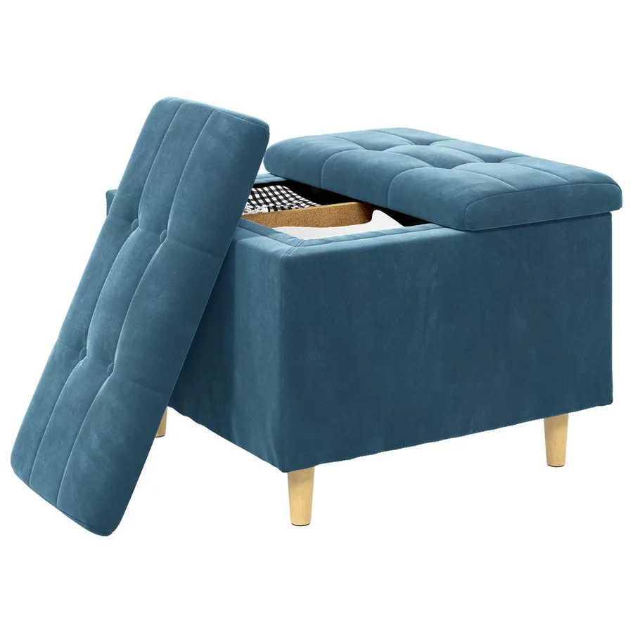 Pouf de rangement avec coussin Bleu 60 x 60 x 45 cm Velours - 3