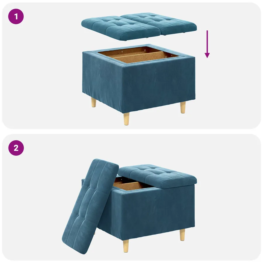 Pouf de rangement avec coussin Bleu 60 x 60 x 45 cm Velours - 9