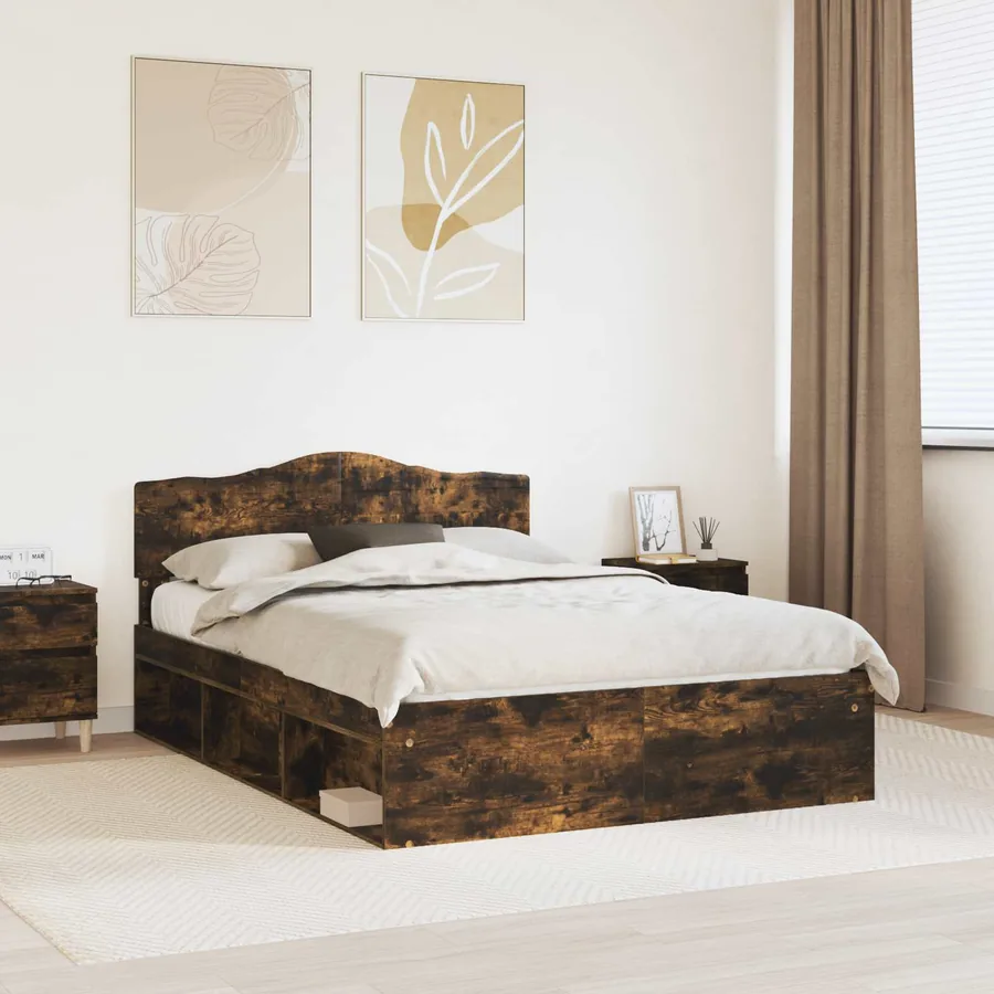 Cadre de lit Chêne fumé 150 x 200 cm Bois de pin massif
