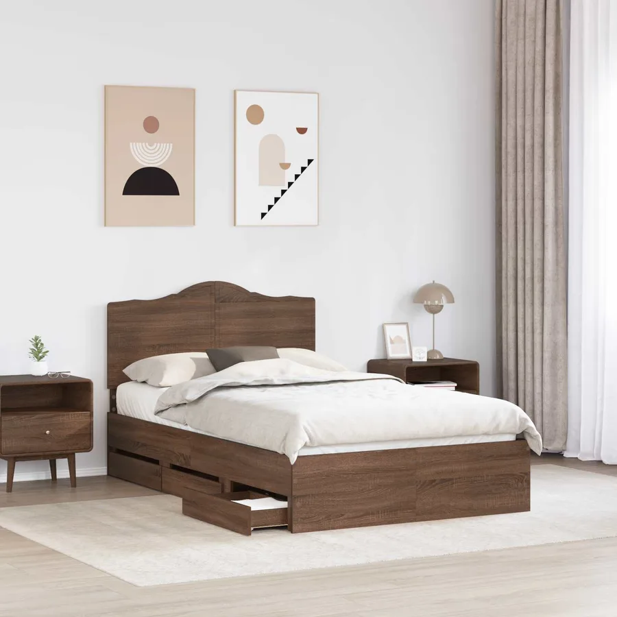 Cadre de lit Chêne brun 120 x 190 cm Bois Ingénierie - 3