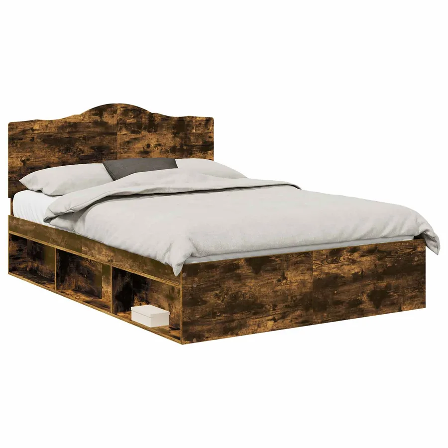 Cadre de lit Chêne fumé 140 x 190 cm Pin massif - 2