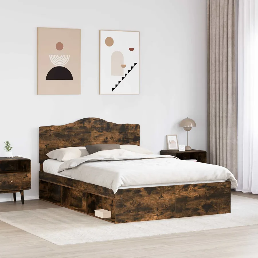 Cadre de lit Chêne fumé 140 x 190 cm Pin massif - 3