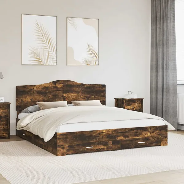 Cadre de lit Chêne fumé 200 x 200 cm Bois d'ingénierie