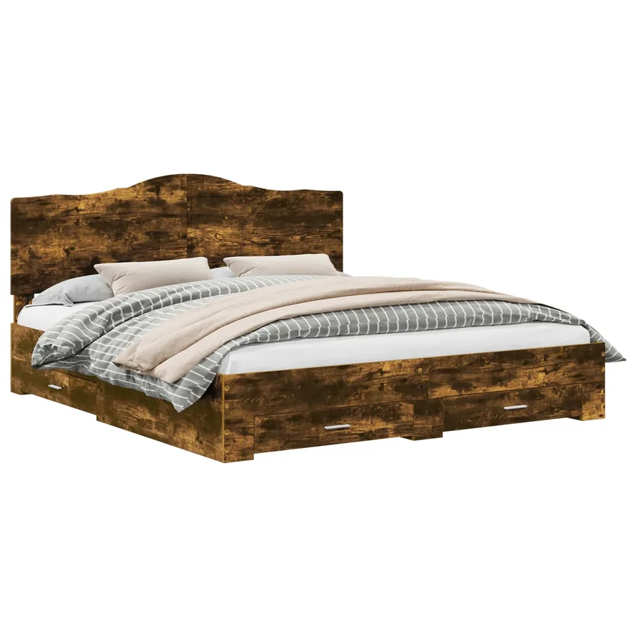 Cadre de lit Chêne fumé 200 x 200 cm Bois d'ingénierie - 2