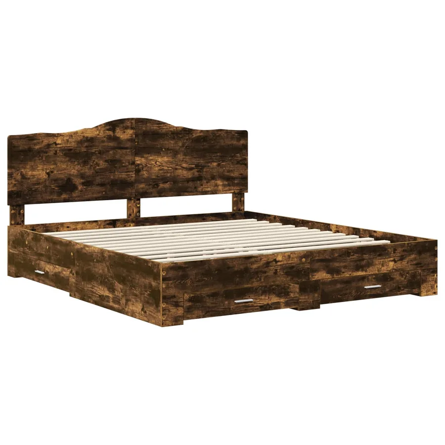 Cadre de lit Chêne fumé 200 x 200 cm Bois d'ingénierie - 4