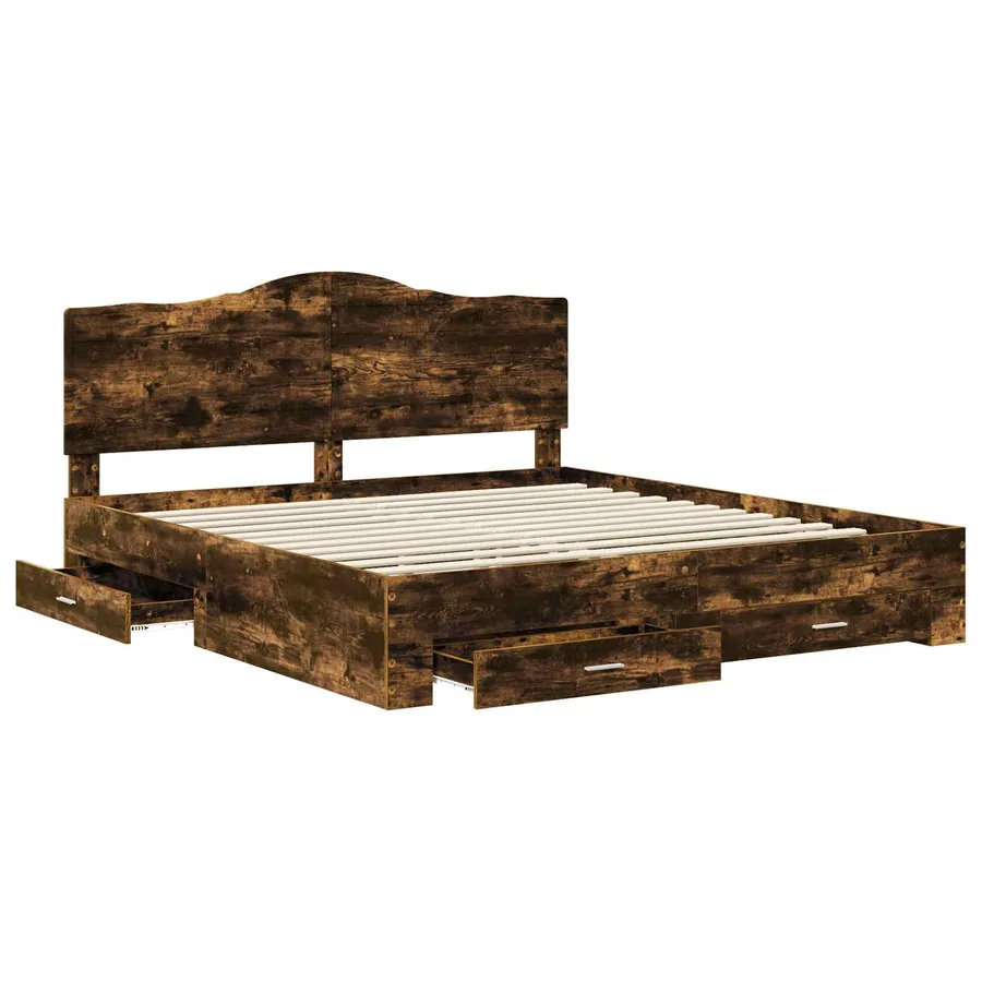 Cadre de lit Chêne fumé 200 x 200 cm Bois d'ingénierie - 5