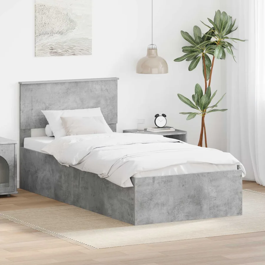 Cadre de lit Gris béton 100 x 200 cm Bois d'ingénierie