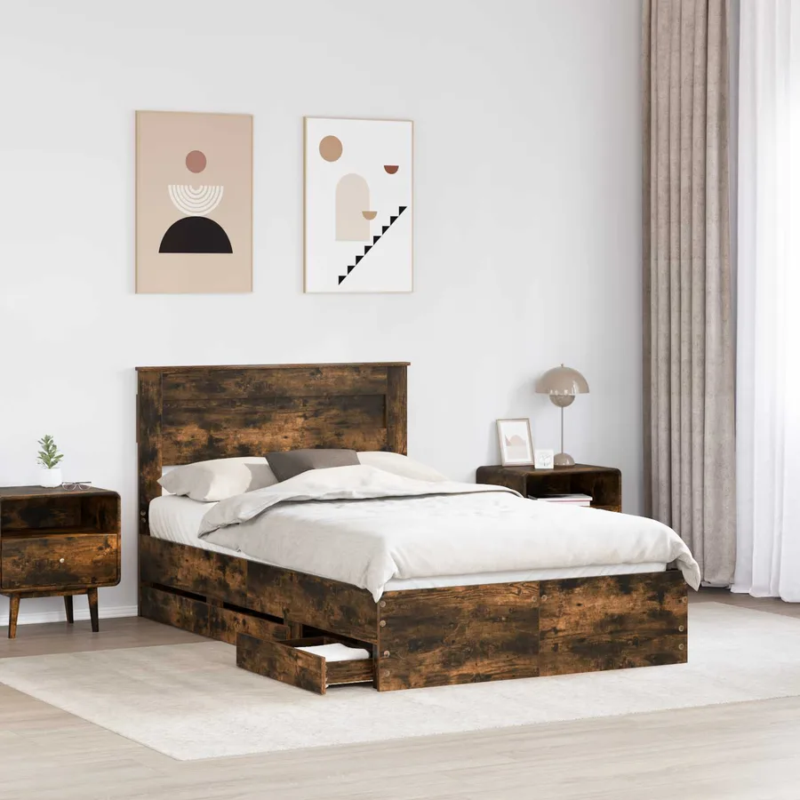 Cadre de lit Chêne fumé 135 x 190 cm Bois Ingénierie - 3