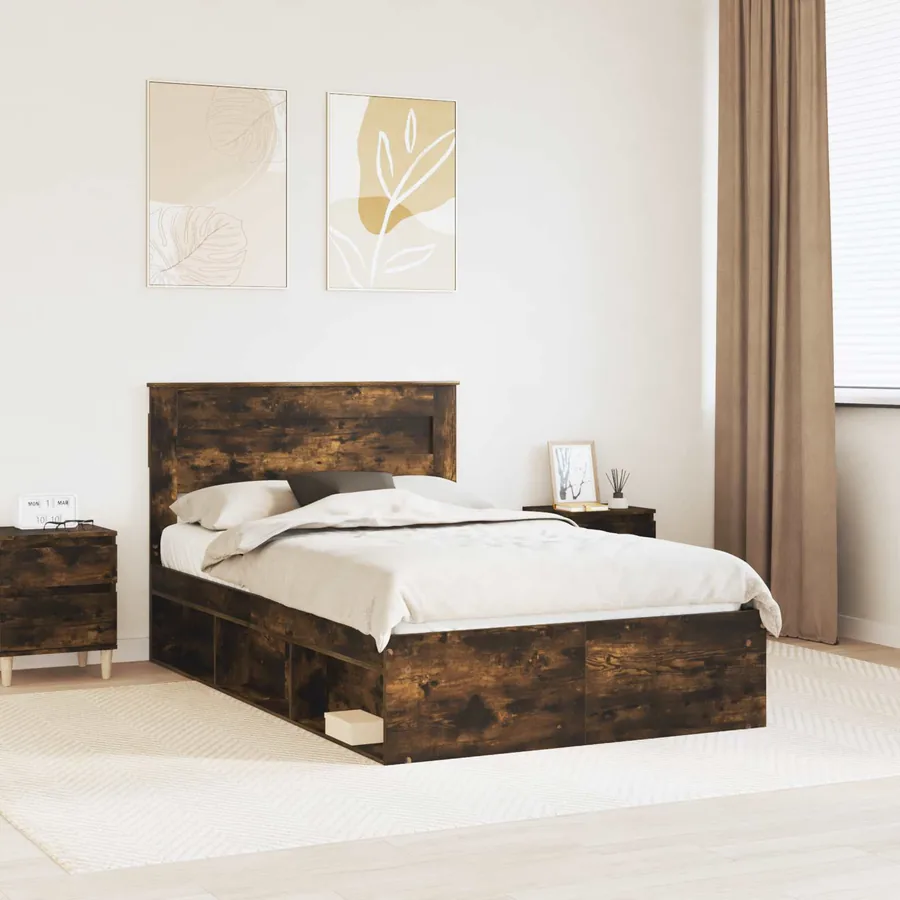 Cadre de lit Chêne fumé 135 x 190 cm Bois de pin massif