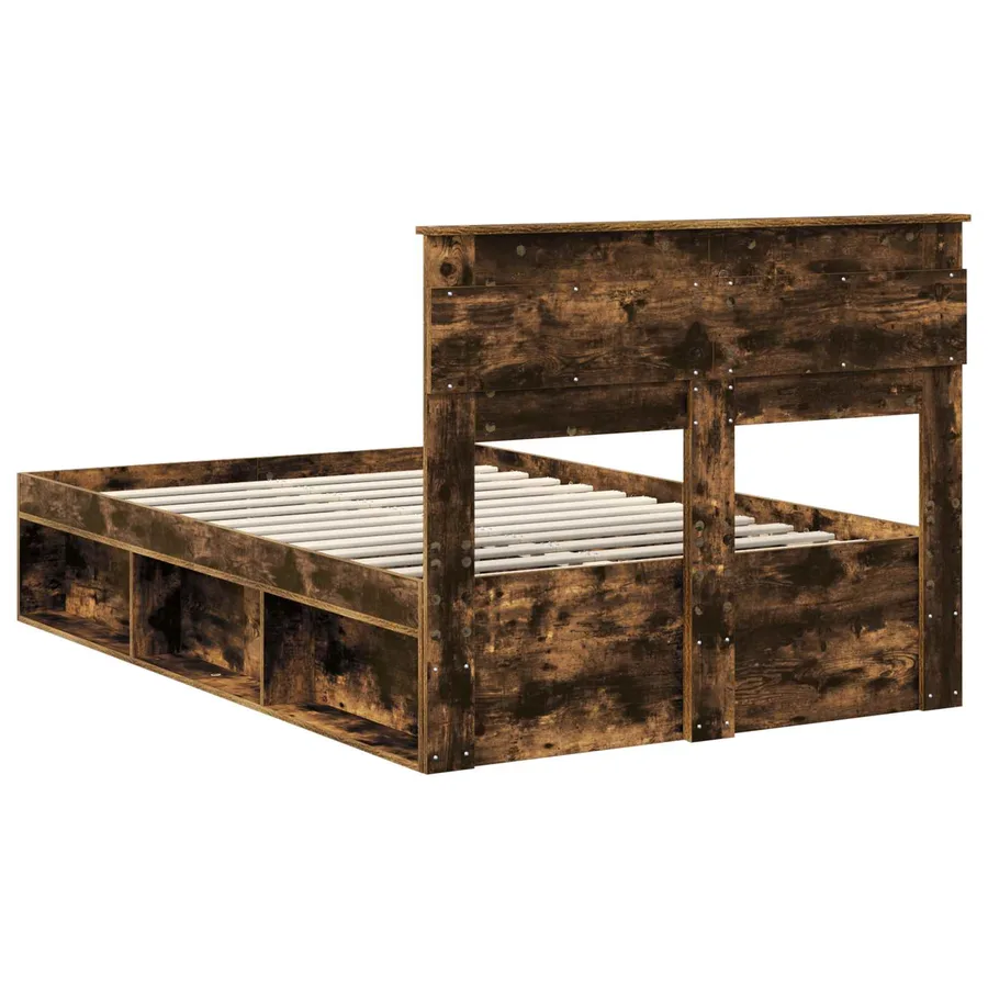 Cadre de lit Chêne fumé 135 x 190 cm Bois de pin massif - 9