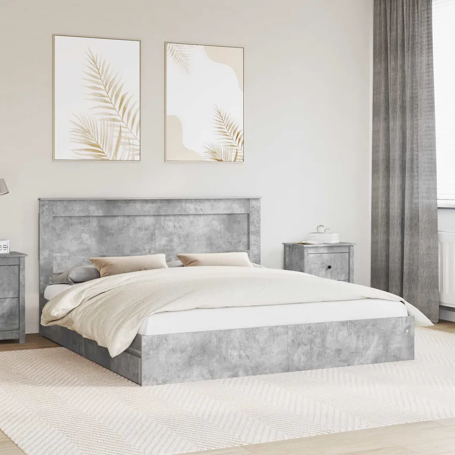 Lit de Rangement Gris béton 200 x 200 cm Bois d'ingénierie