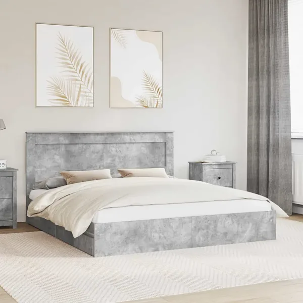 Lit de Rangement Gris béton 200 x 200 cm Bois d'ingénierie