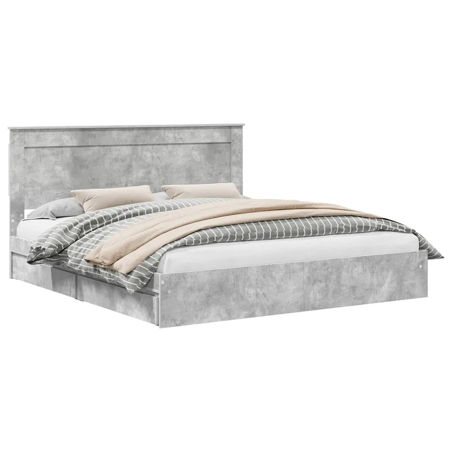 Lit de Rangement Gris béton 200 x 200 cm Bois d'ingénierie - 2