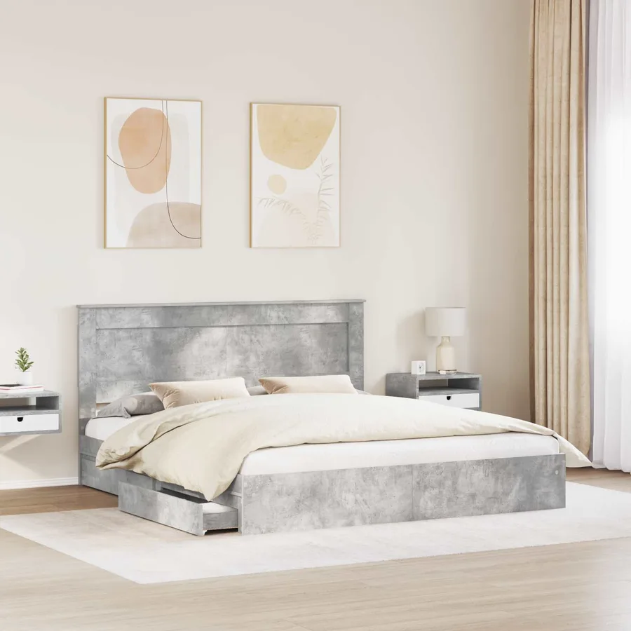 Lit de Rangement Gris béton 200 x 200 cm Bois d'ingénierie - 3