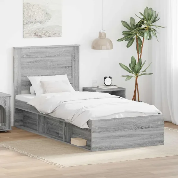 Cadre de lit avec tiroir Gris Sonoma 90 x 190 cm Pin massif
