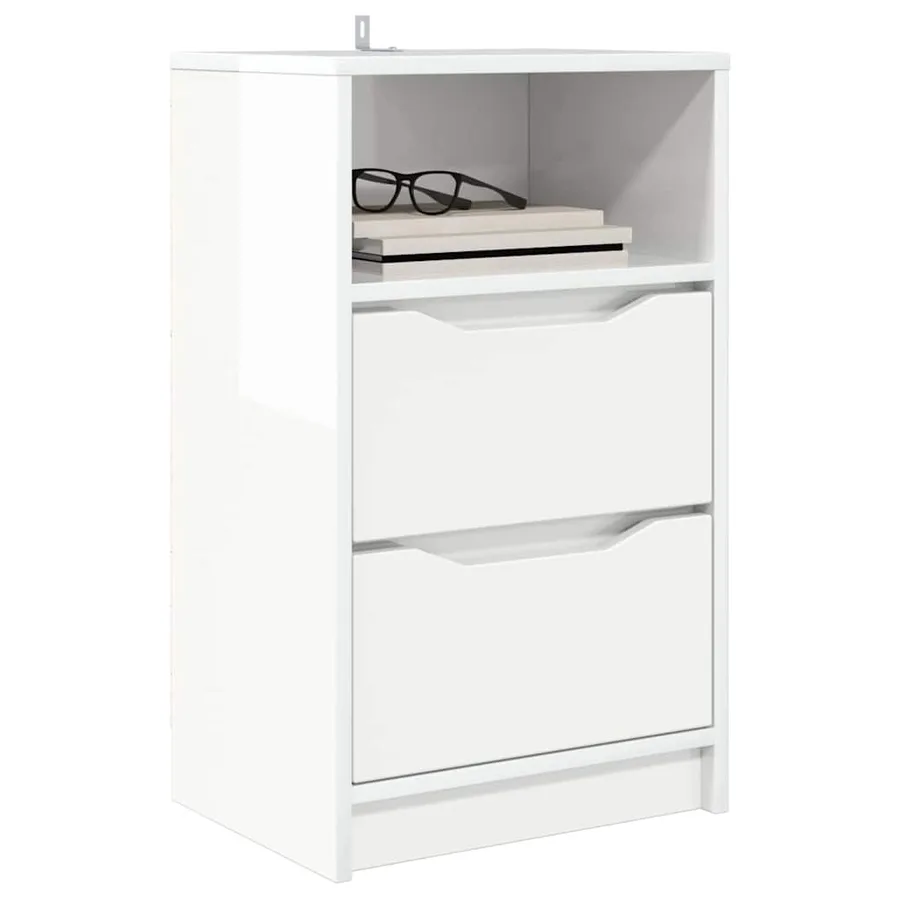 Table de chevet avec tiroir Blanc brillant 40 x 30 x 467 cm - 3