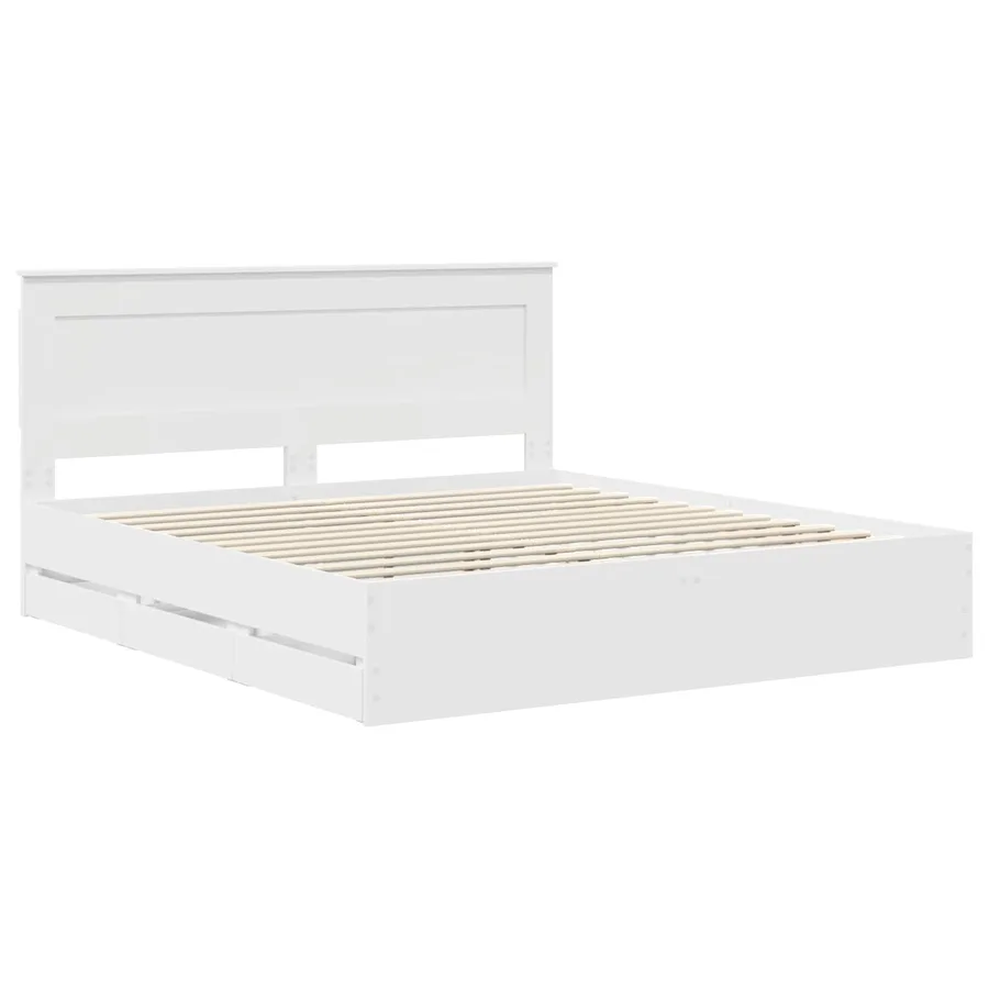 Cadre de lit avec tiroir Blanc 200 x 200 cm Bois Ingénierie - 4