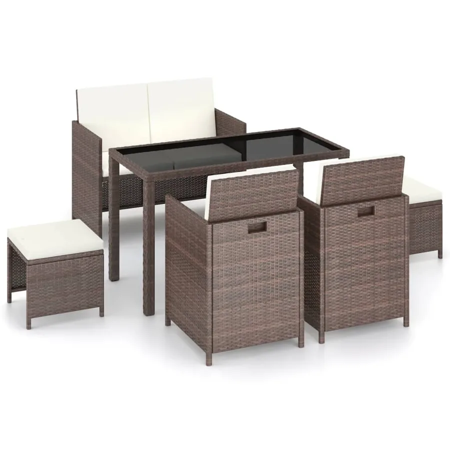 Ensemble à manger d'extérieur avec coussins 6pcs Résine tressée - 2