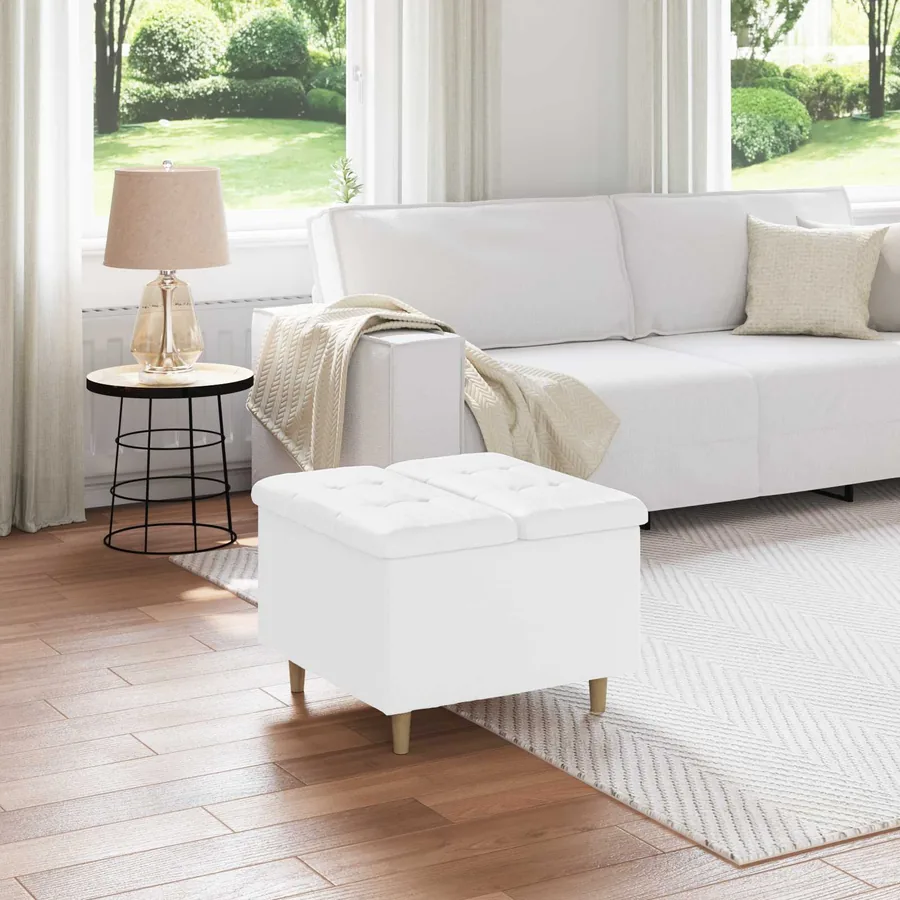 Pouf de rangement Blanc 60 x 60 x 45 cm Simili cuir