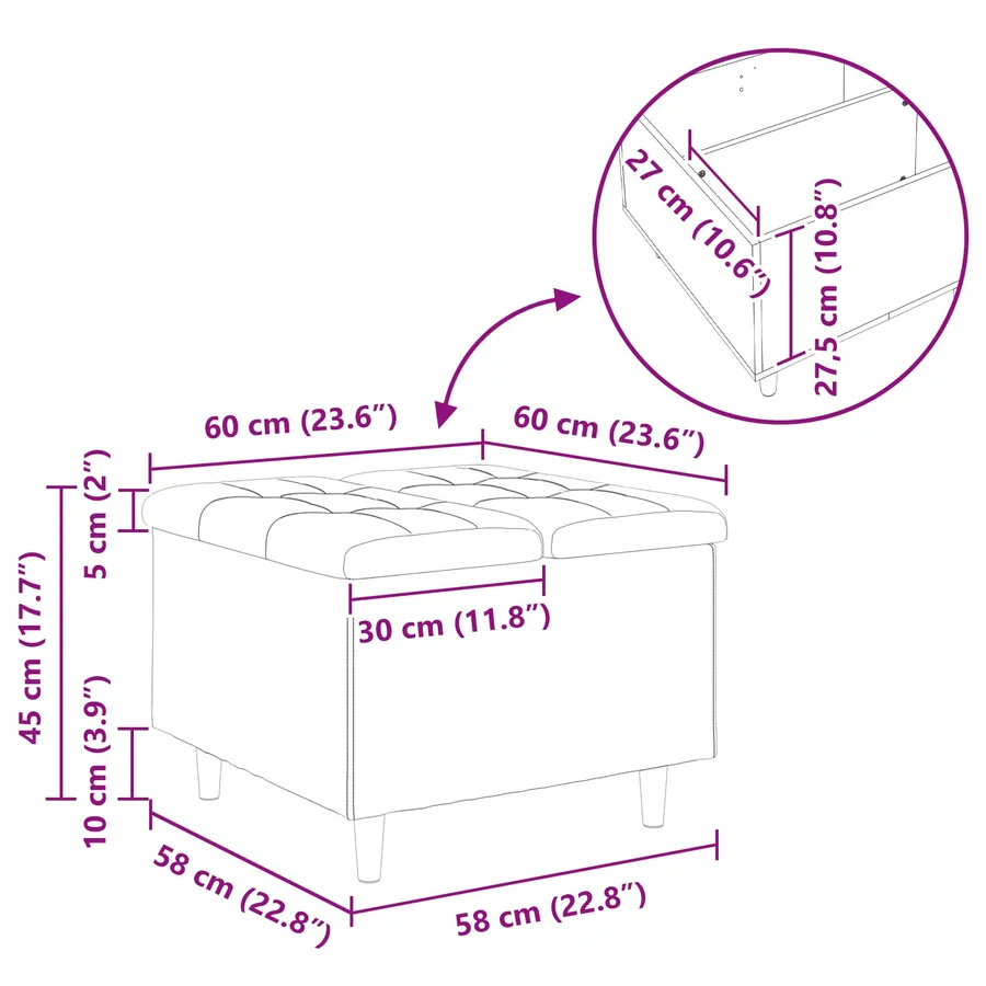 Pouf de rangement Blanc 60 x 60 x 45 cm Simili cuir - 11