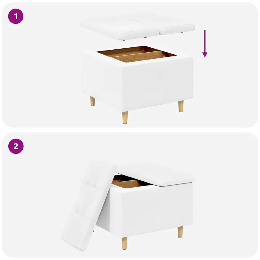 Pouf de rangement Blanc 60 x 60 x 45 cm Simili cuir - 9