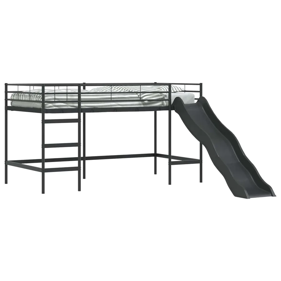 Lit superposé pour enfants avec toboggan Uni Noir et anthracite - 2