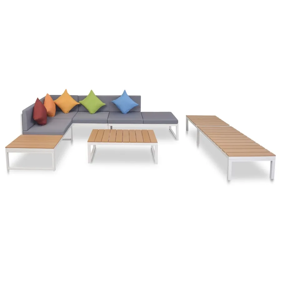 Salon de jardin 5 pcs avec coussins Aluminium et WPC
