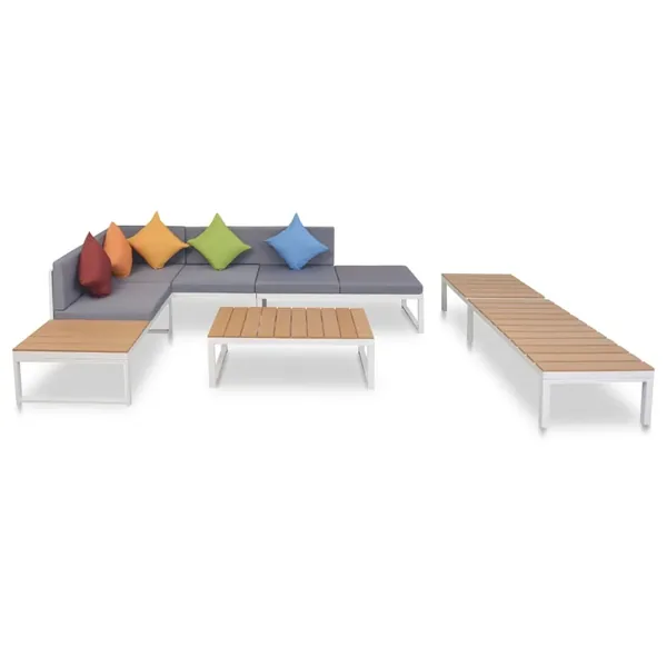 Salon de jardin 5 pcs avec coussins Aluminium et WPC