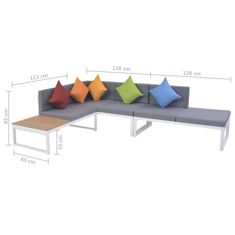 Salon de jardin 5 pcs avec coussins Aluminium et WPC - 9