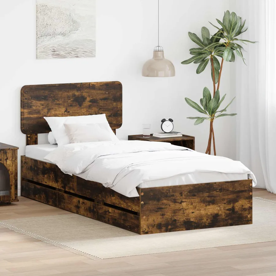 Cadre de lit Chêne Fumé 90 x 200 cm Bois d’ingénierie