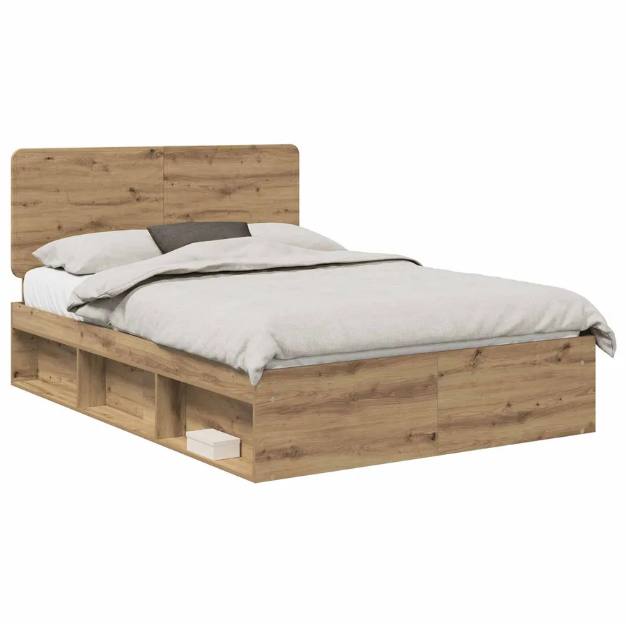 Cadre de lit Chêne artisan 150 x 200 cm Bois de pin massif - 2